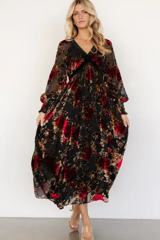Adele Velvet Dress | Black + Rose Floral | Baltic Born Cheap