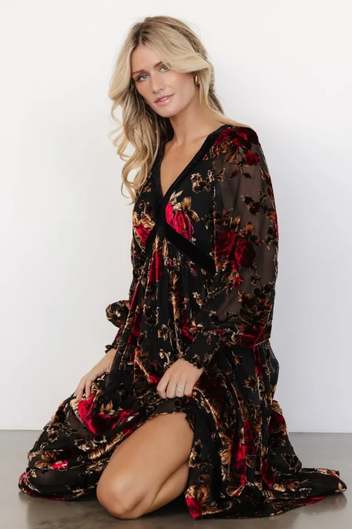 Adele Velvet Dress | Black + Rose Floral | Baltic Born Cheap