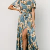 Agnes Satin Maxi Dress | Blue + Gold | Baltic Born Best Sale