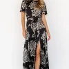 Agnes Satin Maxi Dress | Black + Cream Floral | Baltic Born Shop