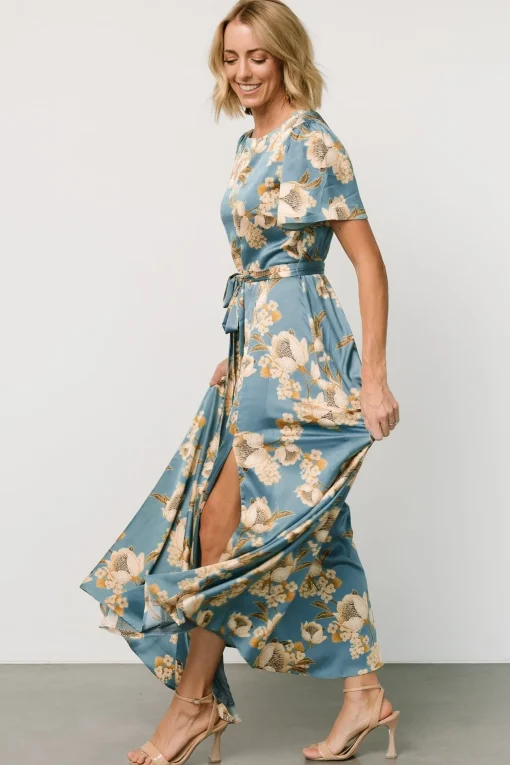 Agnes Satin Maxi Dress | Blue + Gold | Baltic Born Best Sale