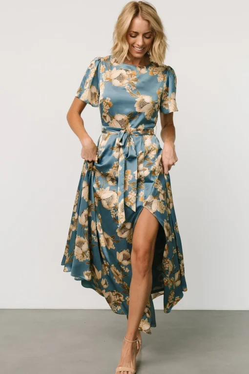 Agnes Satin Maxi Dress | Blue + Gold | Baltic Born Best Sale