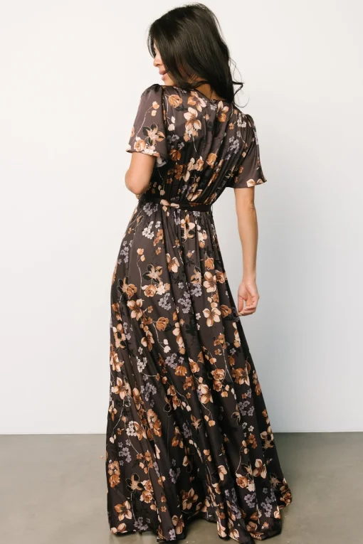 Agnes Satin Maxi Dress | Brown Floral | Baltic Born Discount