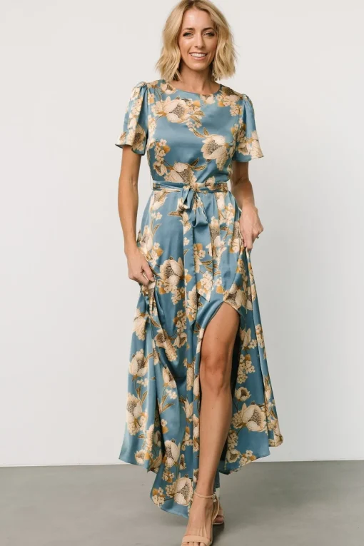 Agnes Satin Maxi Dress | Blue + Gold | Baltic Born Best Sale