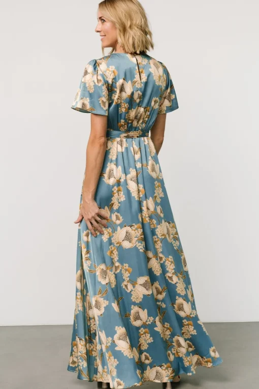 Agnes Satin Maxi Dress | Blue + Gold | Baltic Born Best Sale