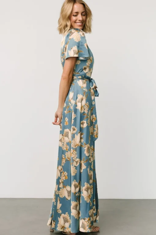 Agnes Satin Maxi Dress | Blue + Gold | Baltic Born Best Sale