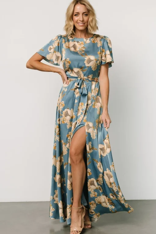 Agnes Satin Maxi Dress | Blue + Gold | Baltic Born Best Sale
