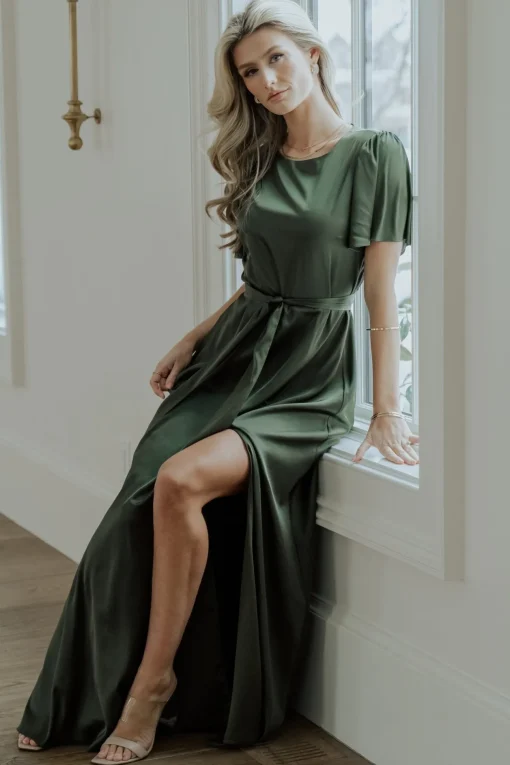 Agnes Satin Maxi Dress | Juniper Green | Baltic Born Fashion