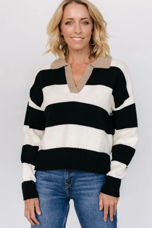 Alec Striped Sweater | Black + Ivory | Baltic Born Flash Sale