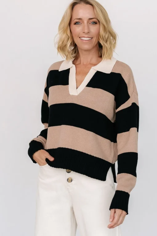 Alec Striped Sweater | Black + Mocha | Baltic Born Outlet