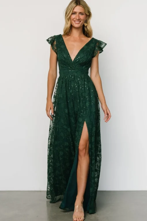 Alexa Embroidered Sequin Maxi Dress | Dark Green | Baltic Born Hot