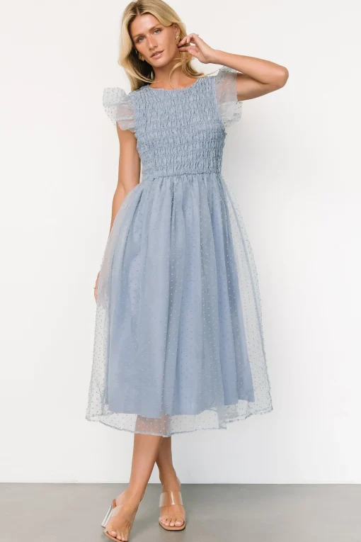 Alice Dot Midi Dress | Dusty Blue | Baltic Born Flash Sale