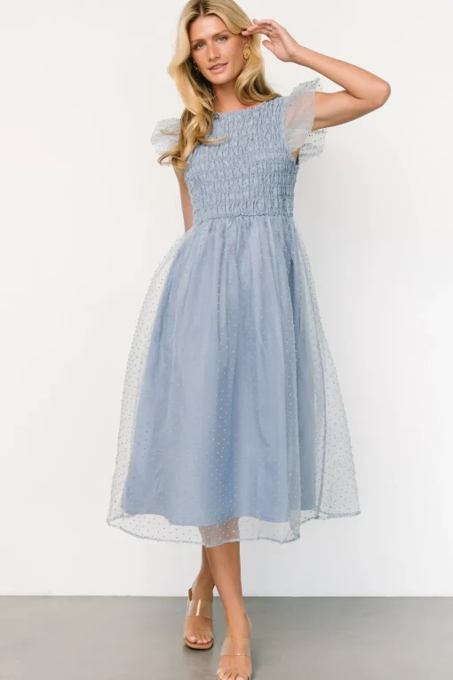 Alice Dot Midi Dress | Dusty Blue | Baltic Born Flash Sale