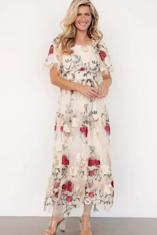 Allison Embroidered Tulle Maxi Dress | Cream Multi | Baltic Born Hot