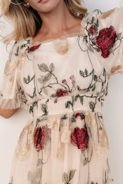 Allison Embroidered Tulle Maxi Dress | Cream Multi | Baltic Born Hot