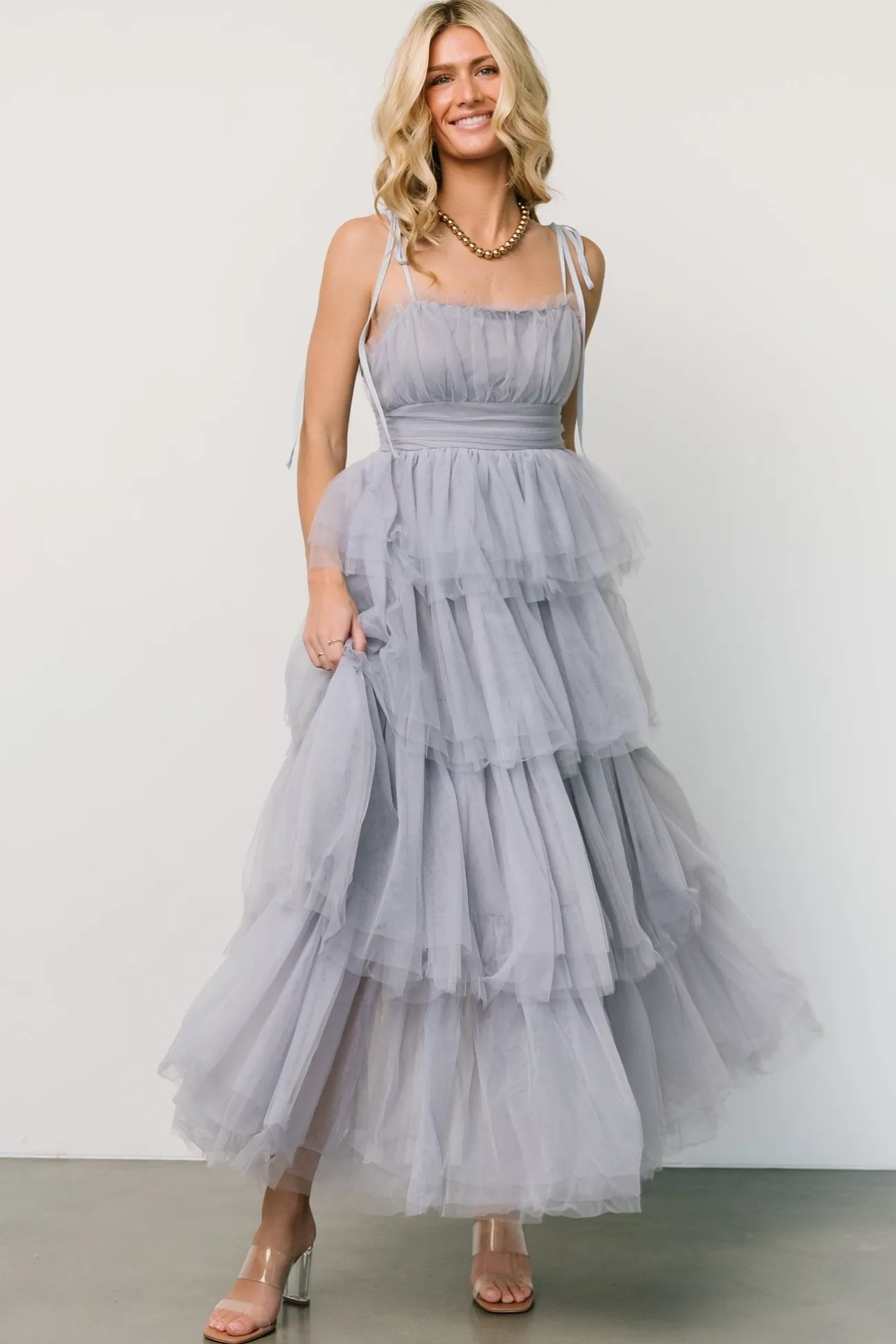 Alora Tulle Tiered Maxi Dress | Dusty Slate | Baltic Born New