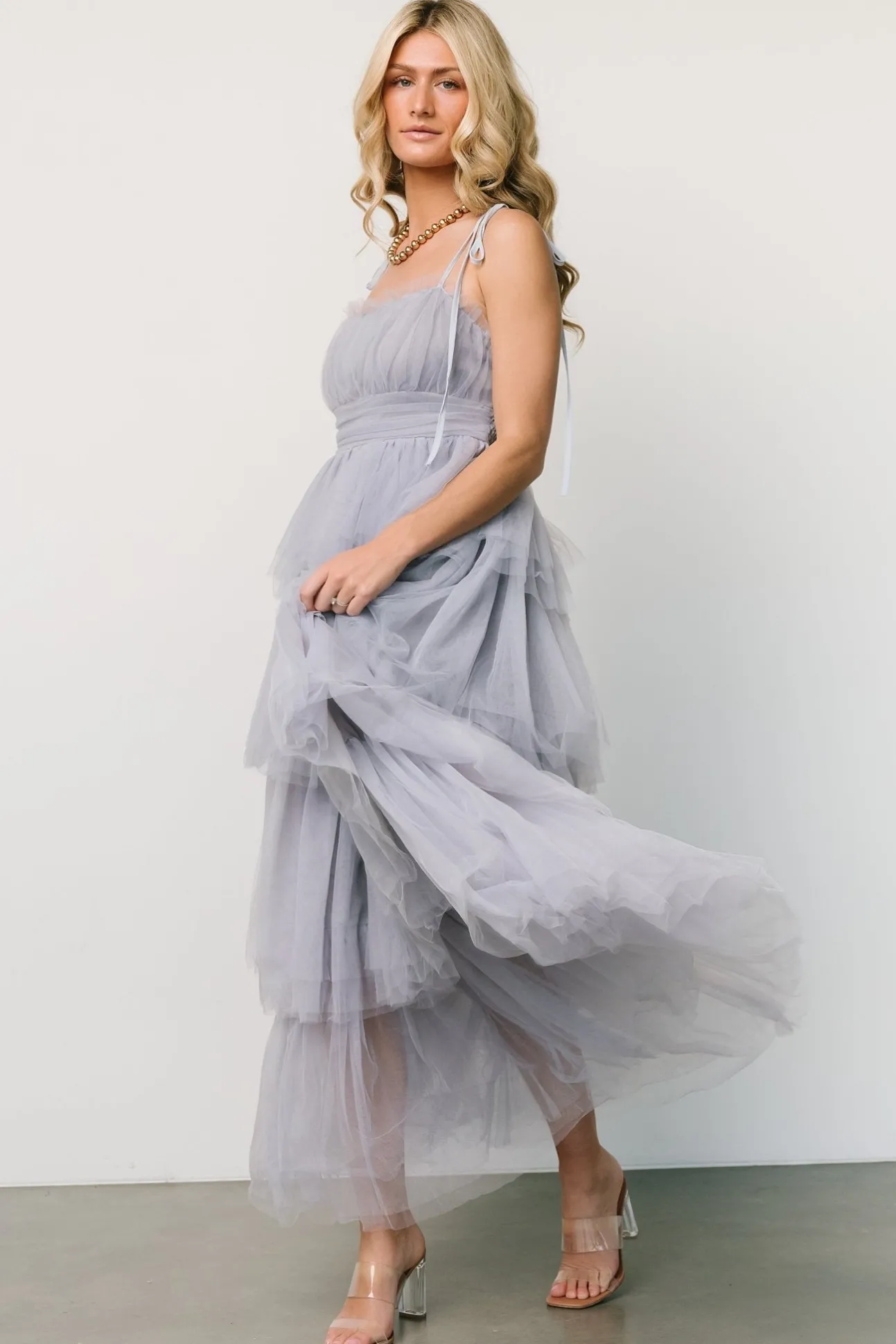 Alora Tulle Tiered Maxi Dress | Dusty Slate | Baltic Born New