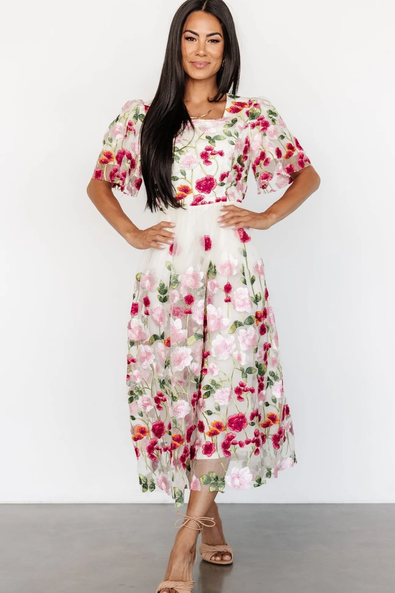 Anastasie Floral Embroidered Dress | Pink Multi | Baltic Born Discount