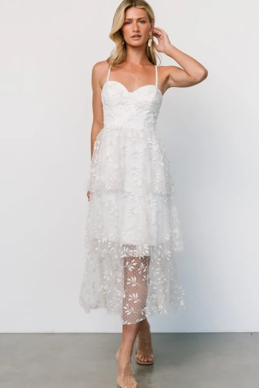 Anavi Tiered Midi Dress | White + Gold | Baltic Born Cheap