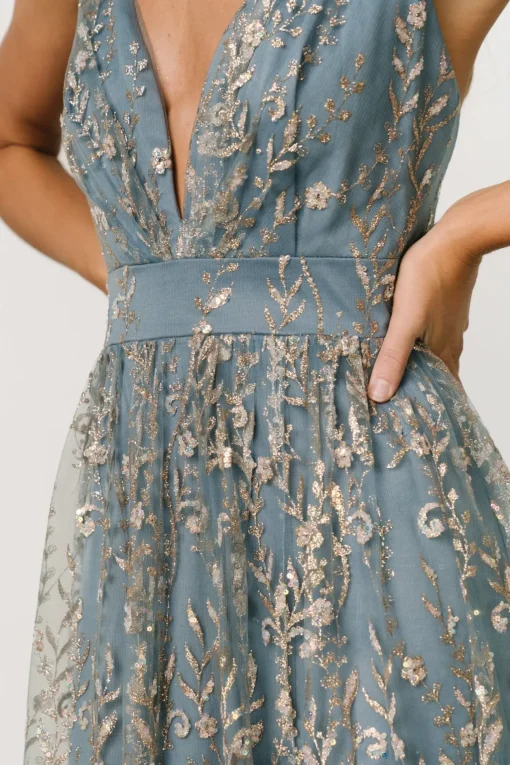 Anisa Shimmer Gown | Slate Blue + Rose Gold | Baltic Born Clearance
