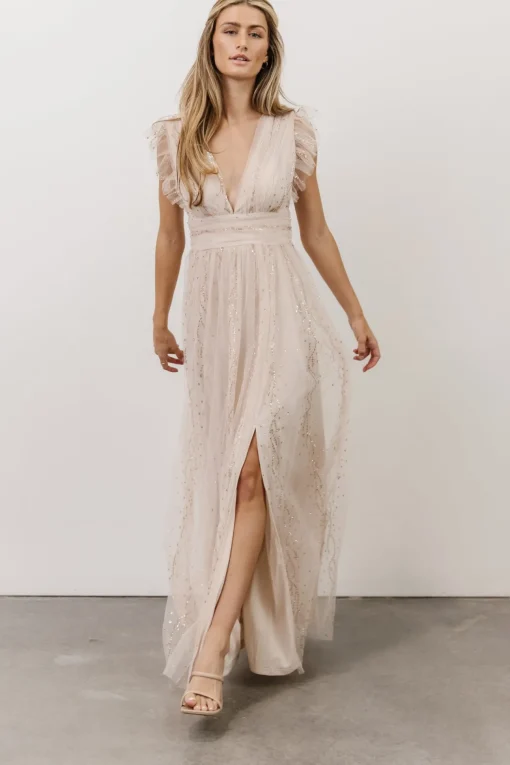 Annika Sequin Mesh Maxi Dress | Nude Blush | Baltic Born Online