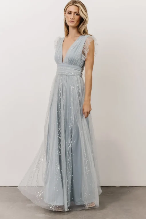 Annika Sequin Mesh Maxi Dress | Dusty Blue | Baltic Born Cheap
