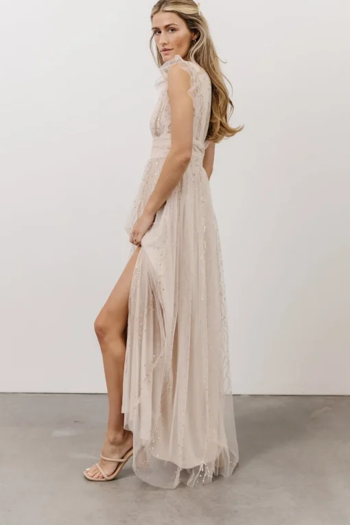 Annika Sequin Mesh Maxi Dress | Nude Blush | Baltic Born Online