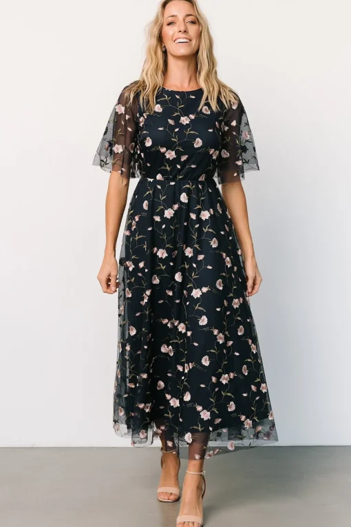 Arabella Embroidered Tulle Maxi Dress | Pink + Navy | Baltic Born Cheap