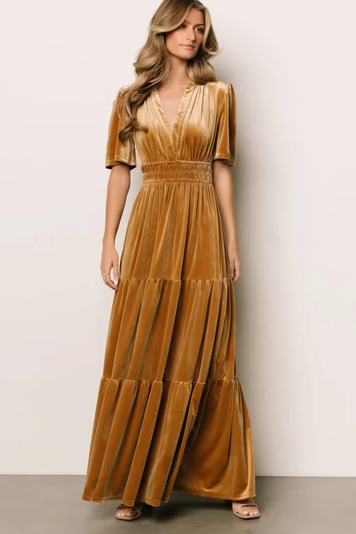 Artemis Velvet Maxi Dress | Dark Gold | Baltic Born Discount