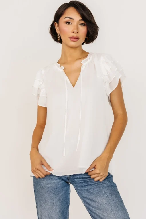 Asher Ruffle Sleeve Top | Off White | Baltic Born Online