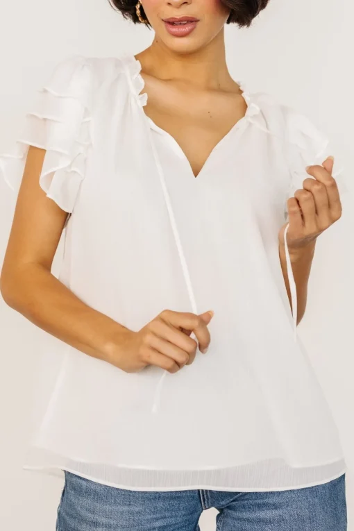 Asher Ruffle Sleeve Top | Off White | Baltic Born Online
