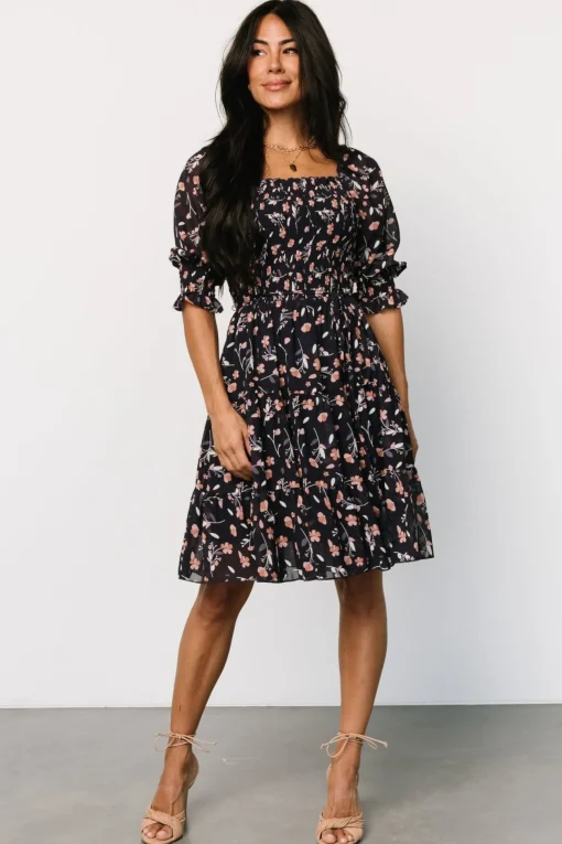 Azlyn Smocked Short Dress | Navy + Pink Floral | Baltic Born Online