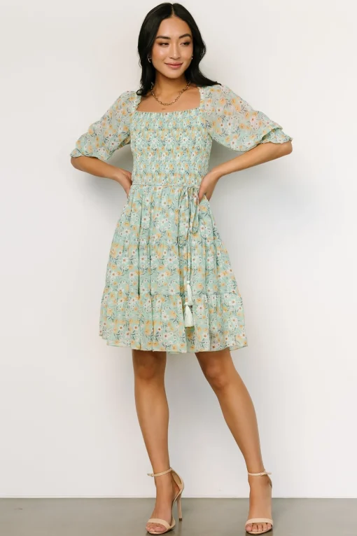 Azlyn Smocked Short Dress | Sage Floral | Baltic Born Store