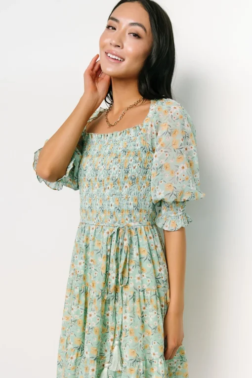 Azlyn Smocked Short Dress | Sage Floral | Baltic Born Store