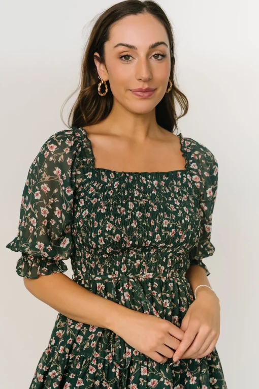 Azlyn Smocked Short Dress | Green + Pink Floral | Baltic Born New