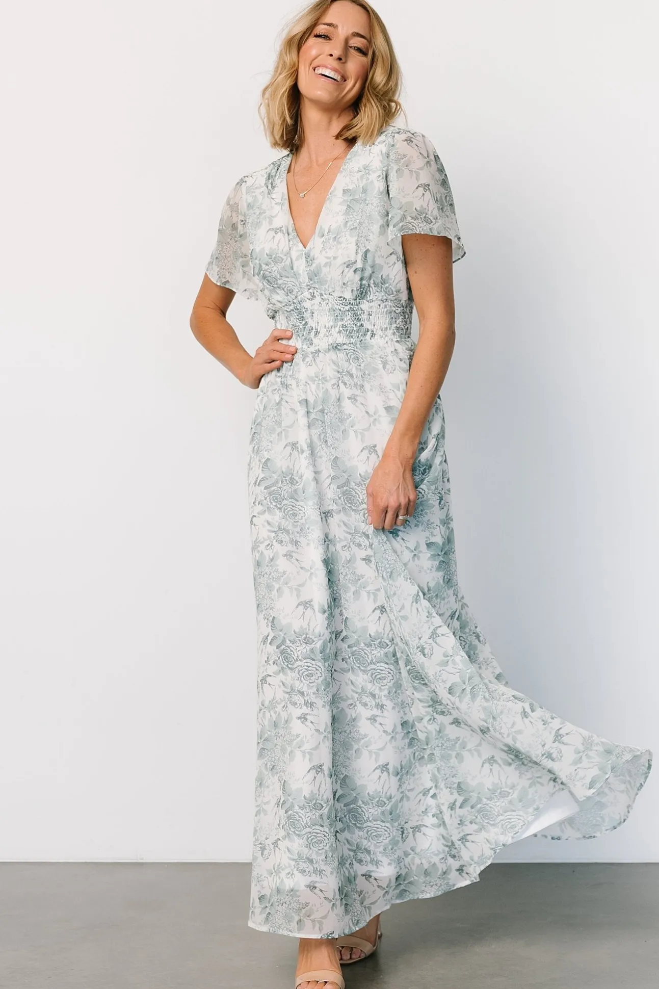 Birdie Maxi Dress | White + Sage Floral | Baltic Born Cheap