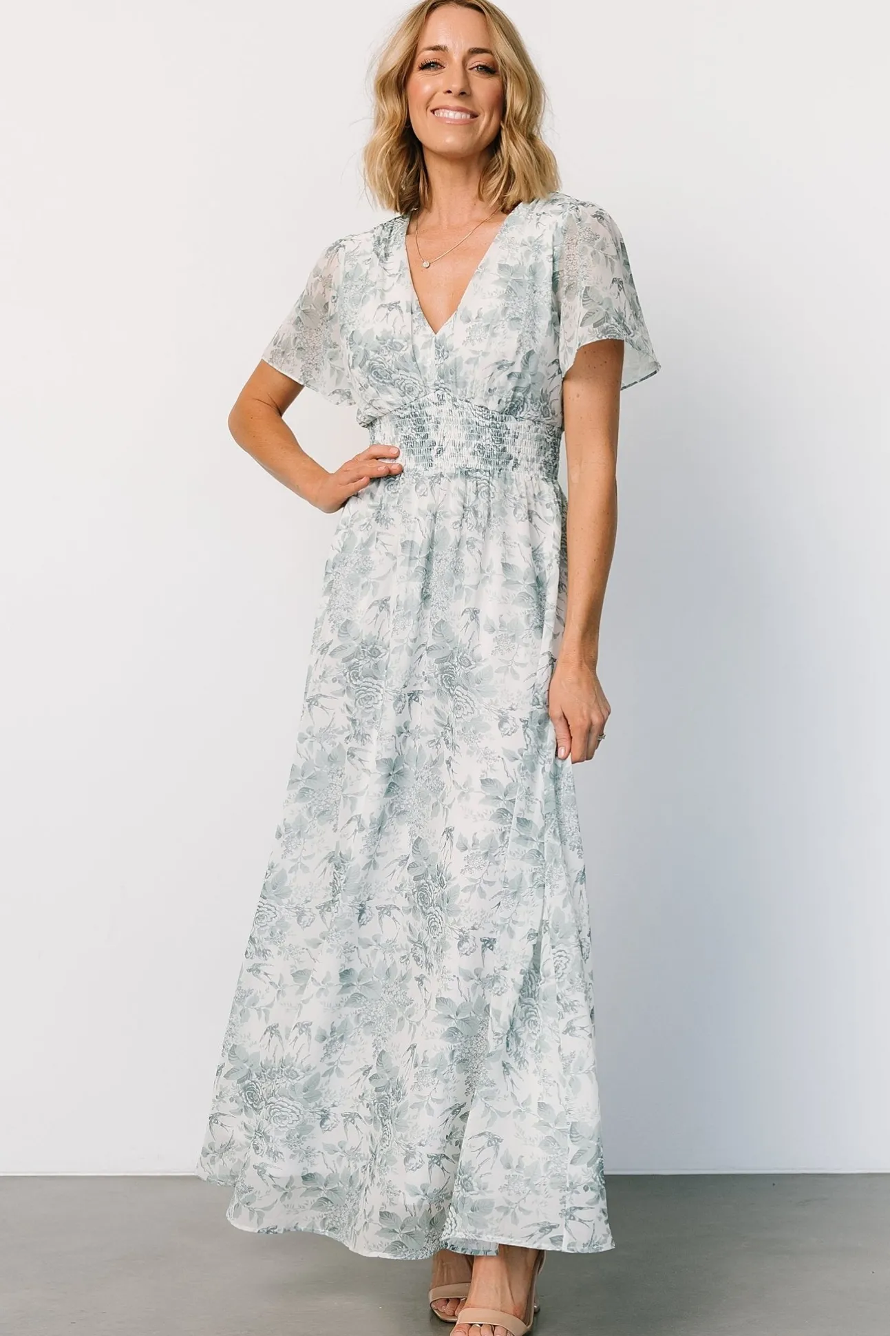 Birdie Maxi Dress | White + Sage Floral | Baltic Born Cheap
