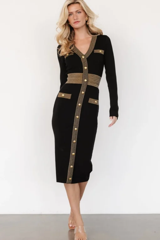 Birgitta Ribbed Sweater Dress | Black + Gold | Baltic Born Outlet