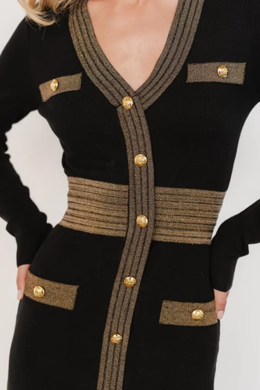 Birgitta Ribbed Sweater Dress | Black + Gold | Baltic Born Outlet