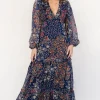 Bowman Deep V Maxi Dress | Dark Blue Multi | Baltic Born Outlet