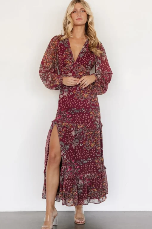 Bowman Deep V Maxi Dress | Burgundy Multi | Baltic Born Flash Sale