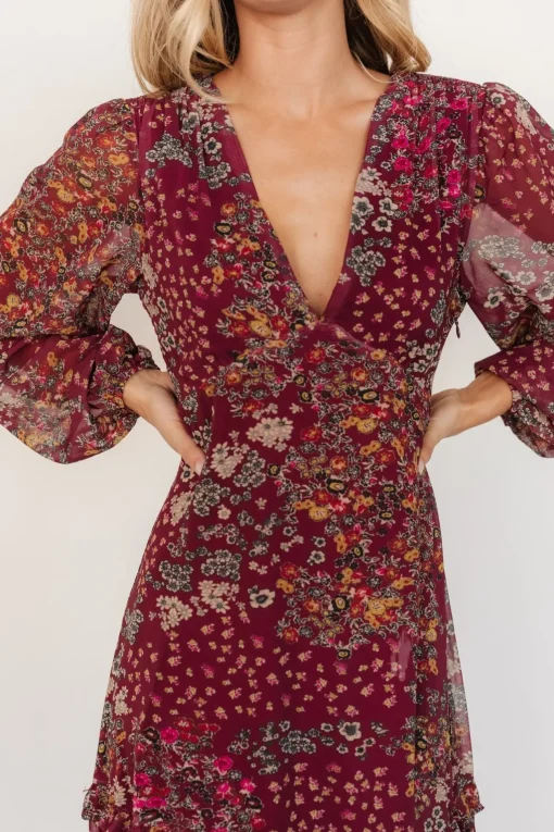 Bowman Deep V Maxi Dress | Burgundy Multi | Baltic Born Flash Sale
