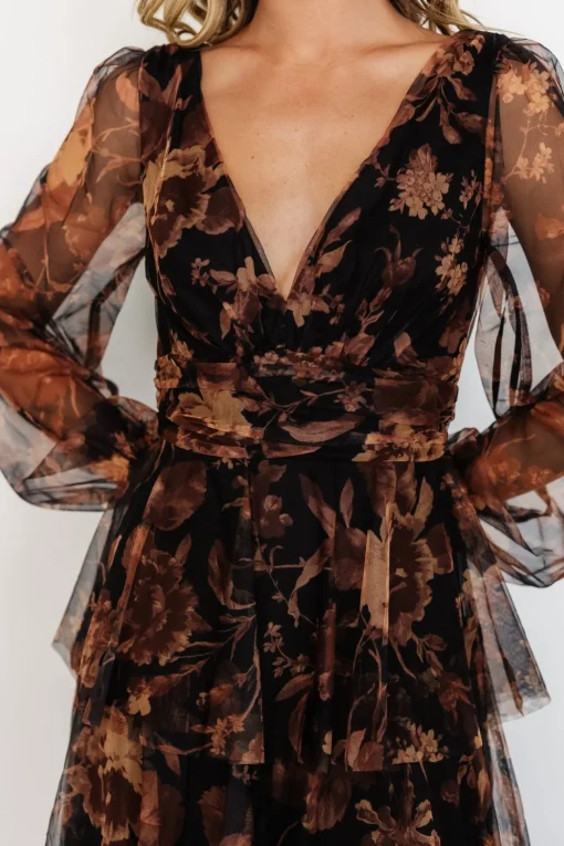 Carolina Tulle Tiered Maxi Dress | Caramel Floral | Baltic Born Store