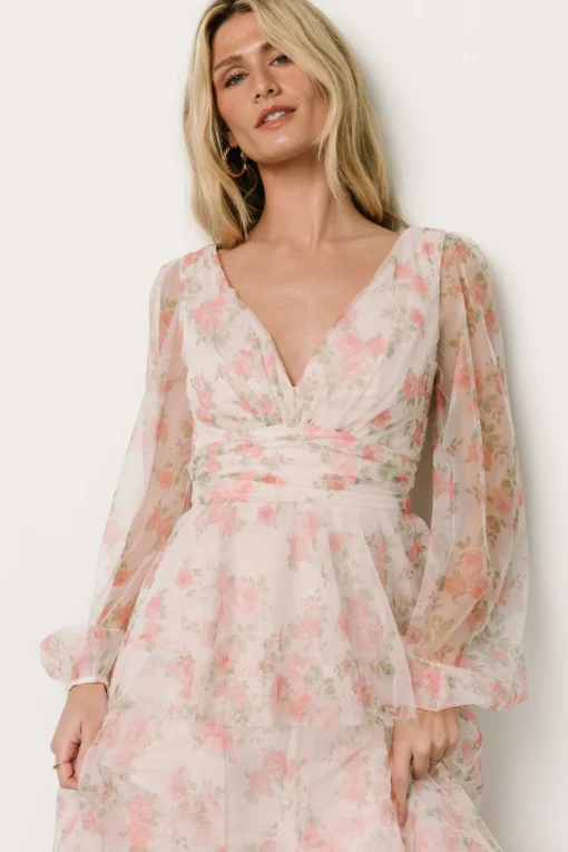 Carolina Tulle Tiered Maxi Dress | Blush Floral | Baltic Born Store