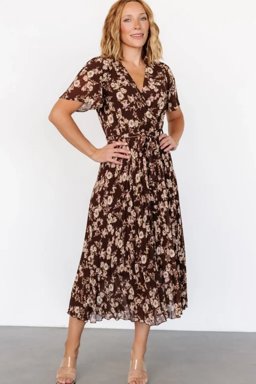 Cassidy Pleated Midi Dress | Brown Floral | Baltic Born Online