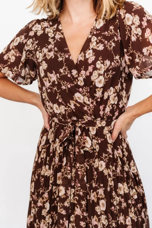 Cassidy Pleated Midi Dress | Brown Floral | Baltic Born Online