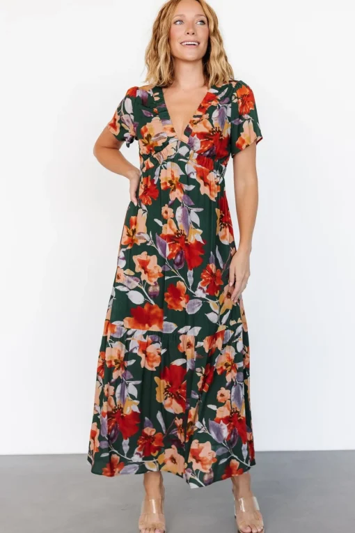 Cassie Short Sleeve Dress | Dark Green Floral | Baltic Born Cheap