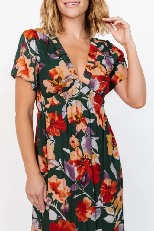 Cassie Short Sleeve Dress | Dark Green Floral | Baltic Born Cheap