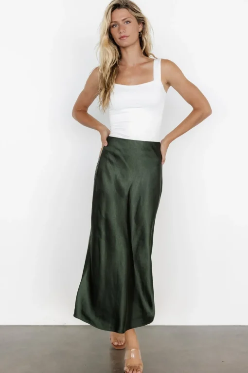 Celeste Satin Midi Skirt | Dark Green | Baltic Born Online