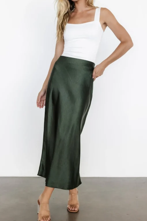 Celeste Satin Midi Skirt | Dark Green | Baltic Born Online